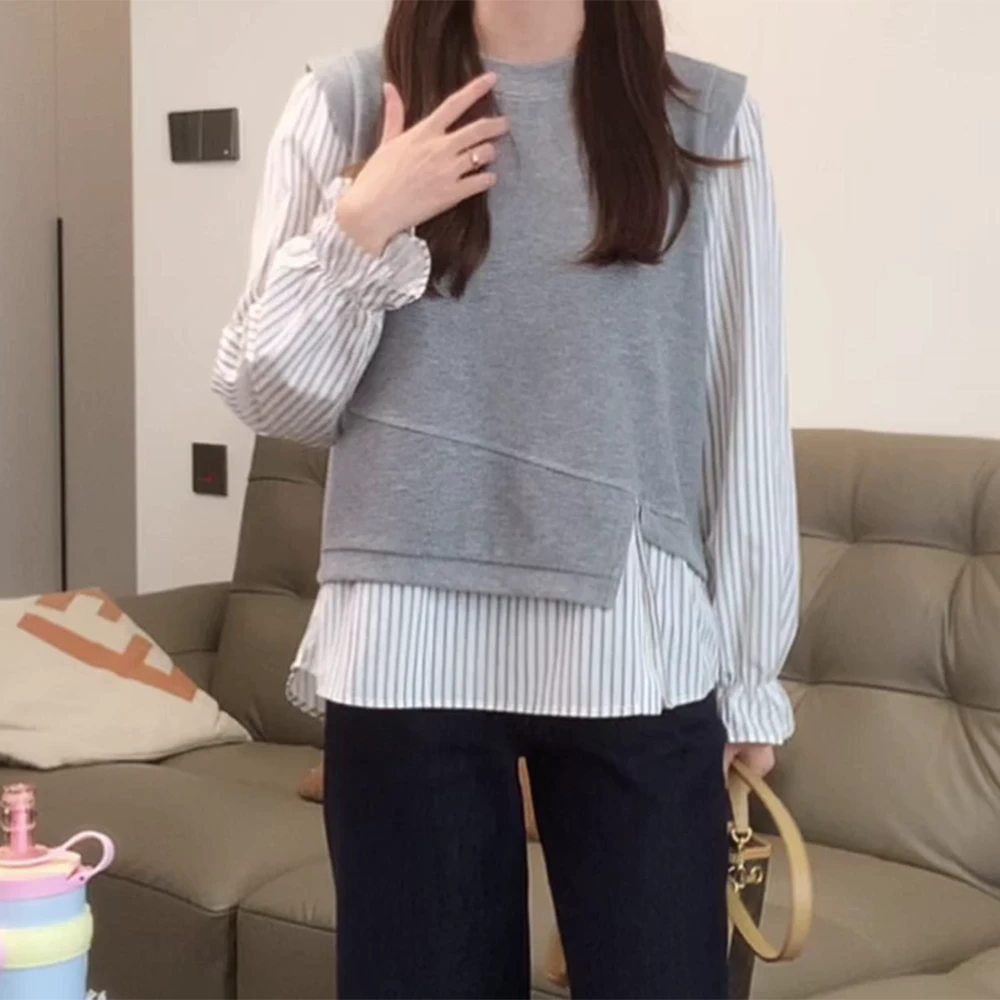 【西西里约】秋季新款韩版显瘦假两件长袖衬衫上衣C6292