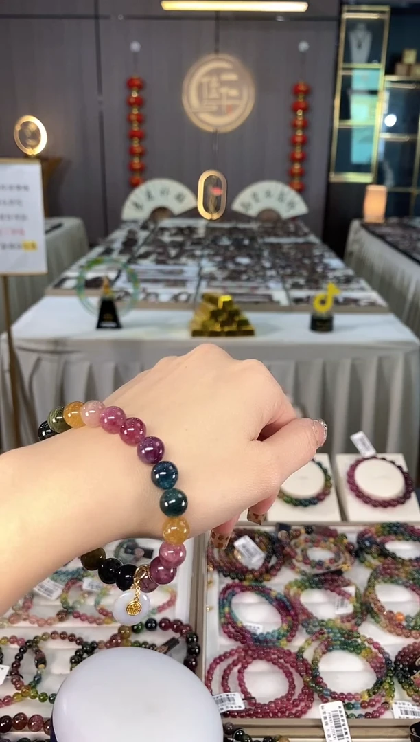 未镶嵌老矿碧玺彩虹单圈手串9mm+碧玺dan 多样性发货一条