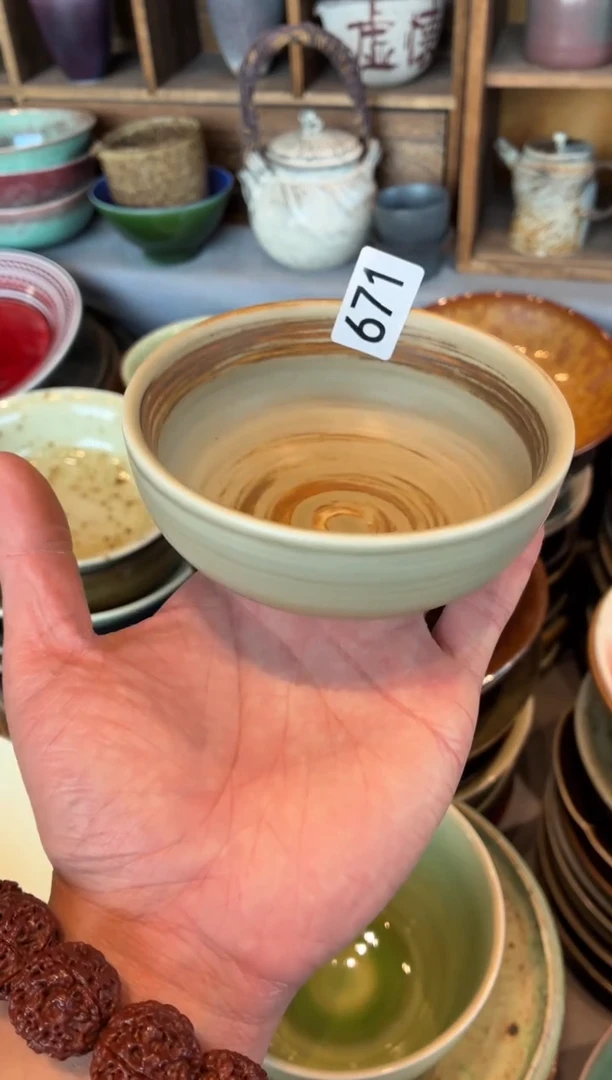 瓷片y*p671手刷棕色小碗2个