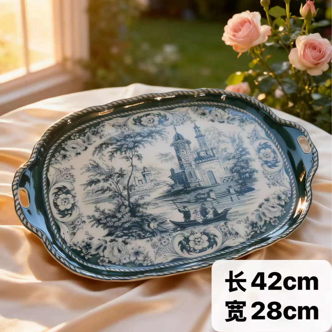 欧洲名画 绿色城堡 托盘