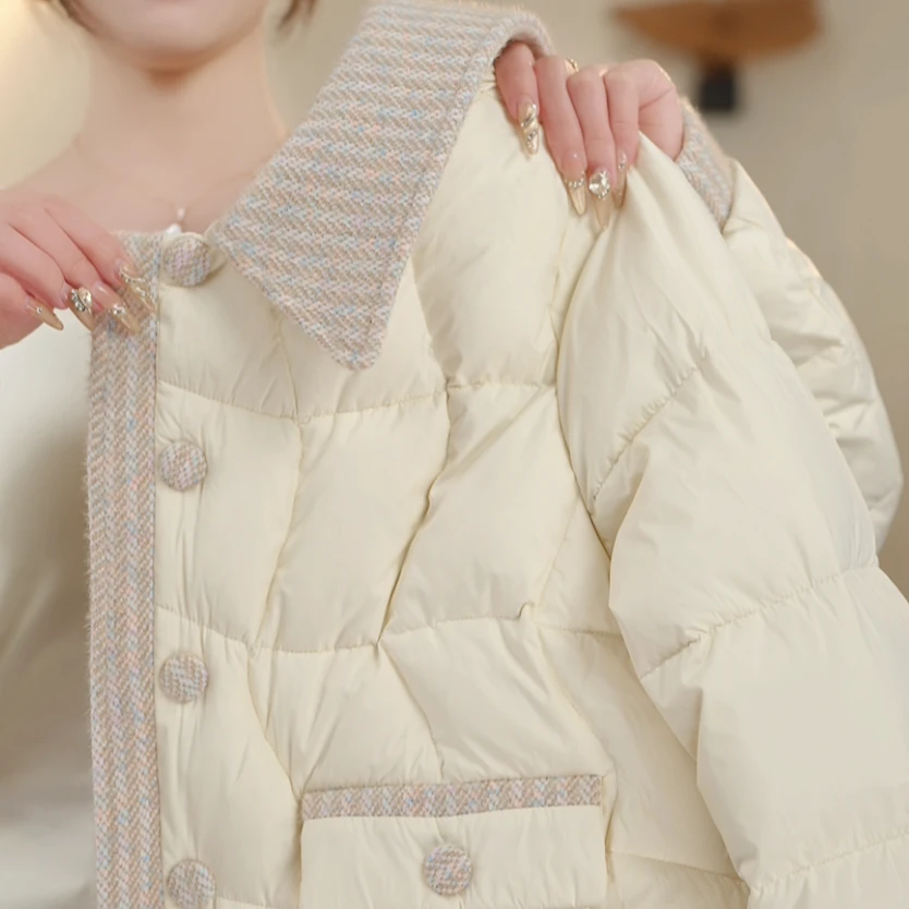 【LJ甄选大朵绒】冬季新款 | 轻奢高定小香白色拼接羽绒服外套