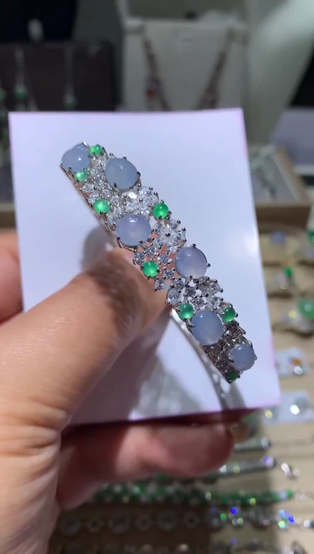 银S925镶嵌翡翠耳饰手镯