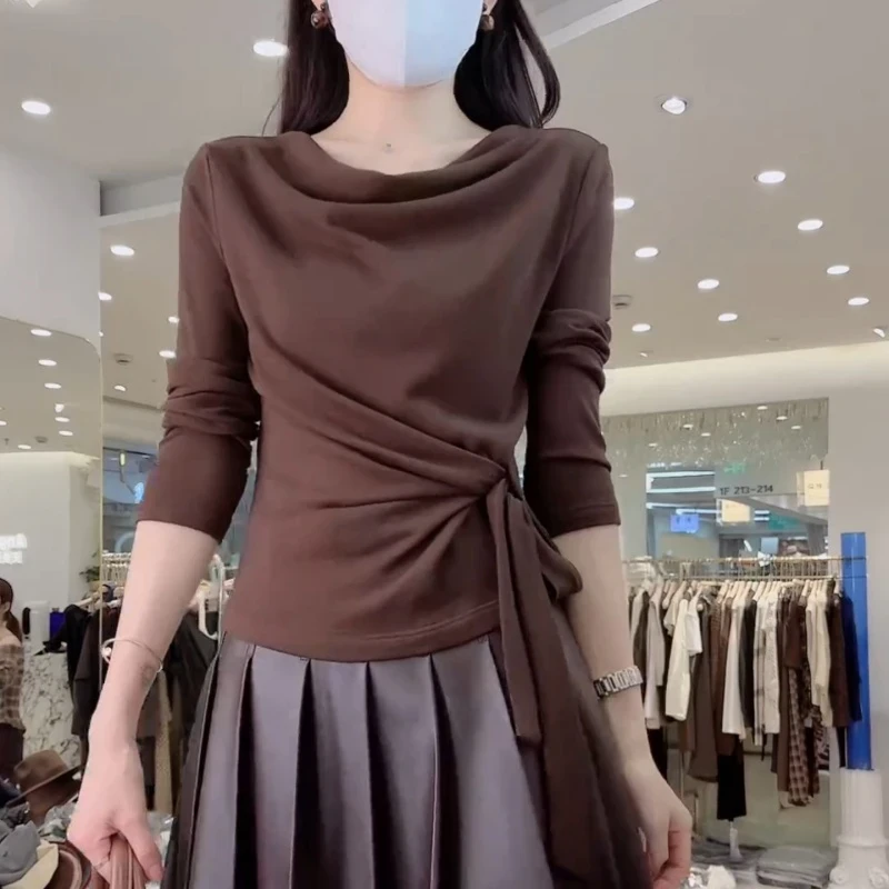 2025早秋新款时尚气质显瘦百搭长袖设计感T恤潮流洋气