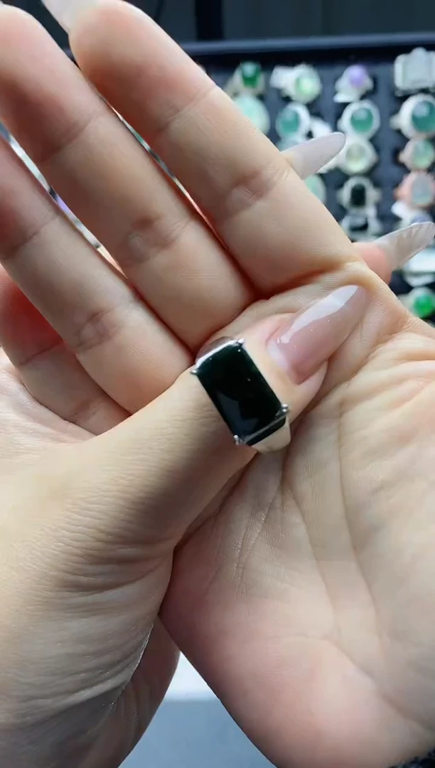 【闪购商品】翡翠戒指银S925镶嵌天然翡翠男戒