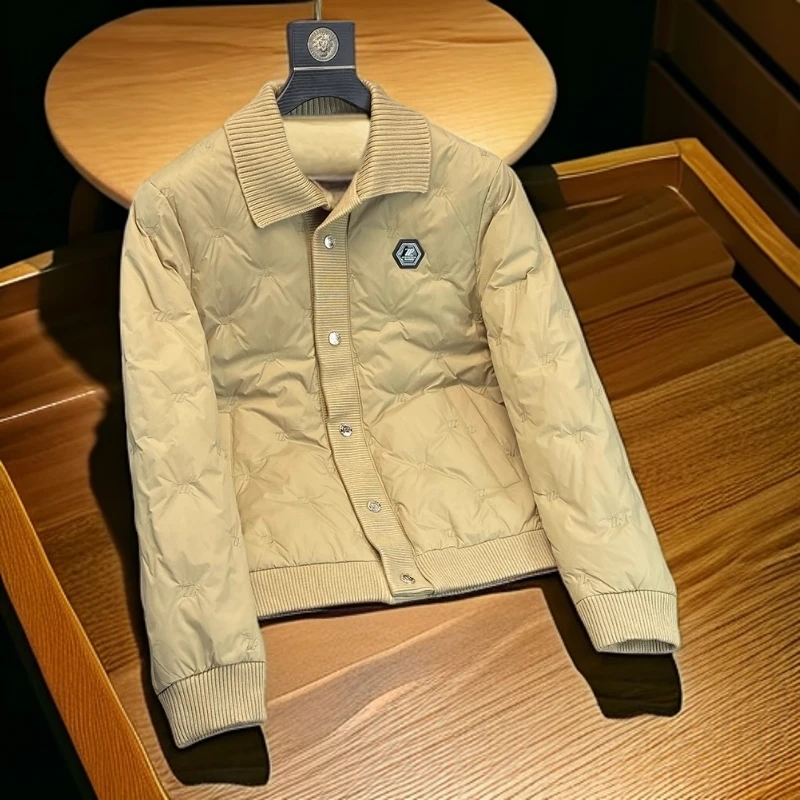 维斯克纳时尚针织翻领羽绒服男款冬季新款潮牌短款爆款白鸭绒外套