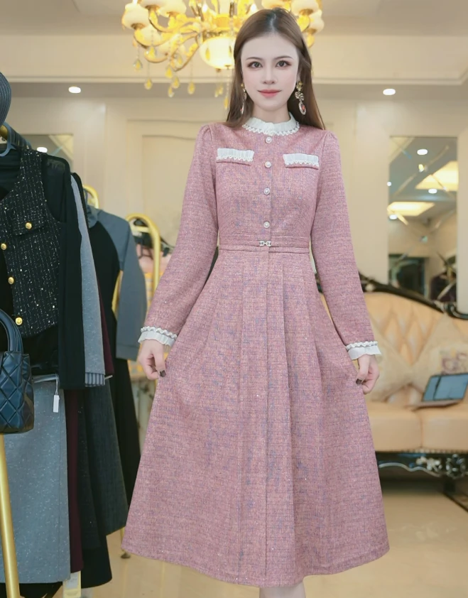 (现货）春秋新款韩版996高品质连衣裙显瘦修身遮肚中长裙