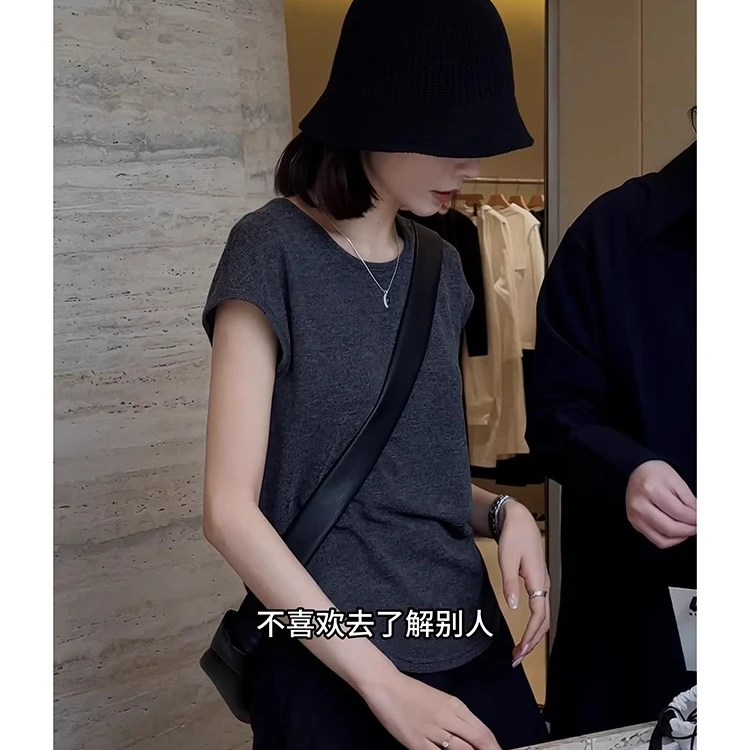 不规则小飞袖t恤夏季女2025新款时尚显瘦简约休闲百搭设计感上衣