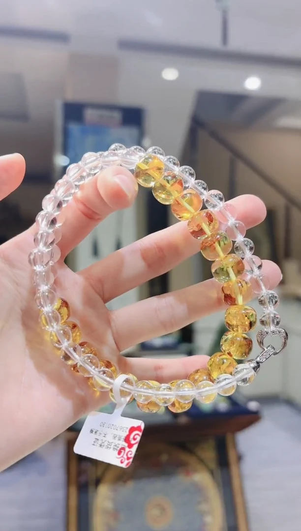 【闪购商品】琥珀裸石银S925镶嵌花珀白水晶项链