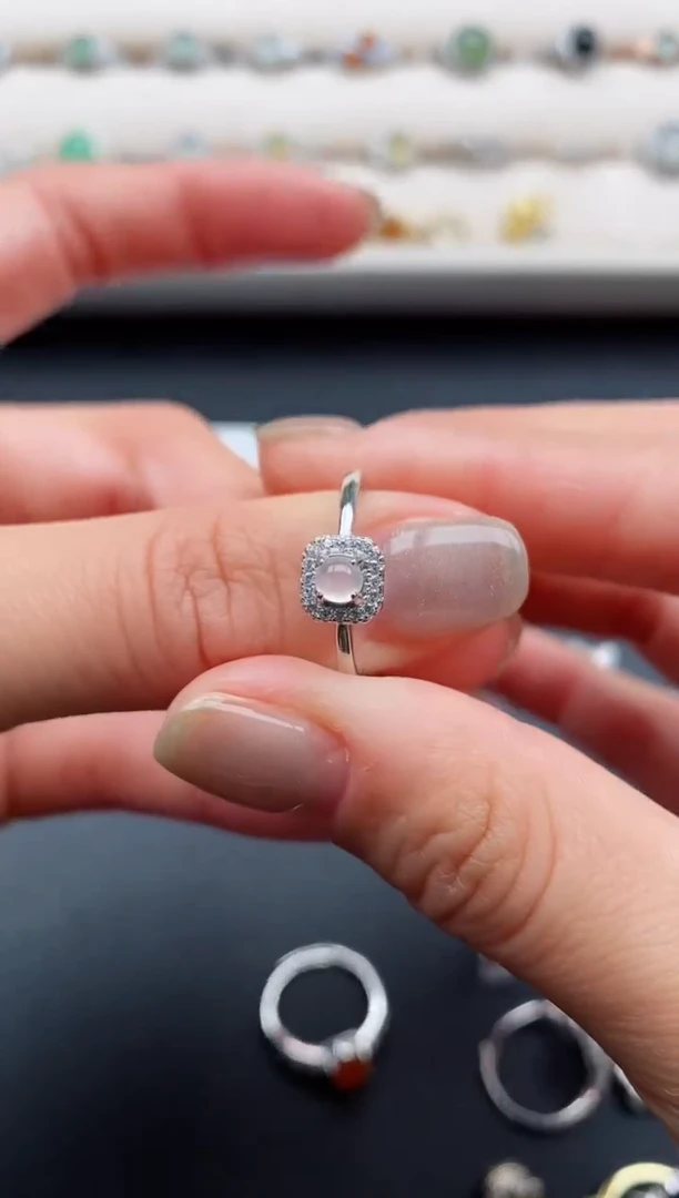 银S925镶嵌戒指翡翠缅甸天然A货翡翠11  6-9