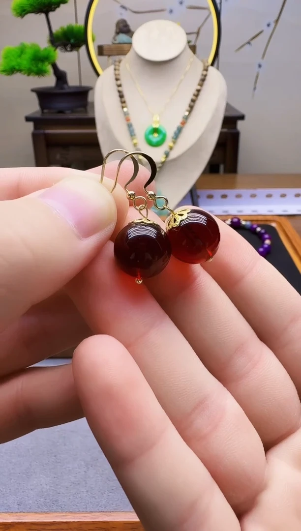 血珀14K金镶嵌耳饰E120