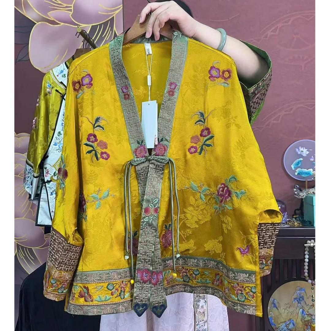 新中式民族风复古提花刺绣上衣外披外套上衣女外套国风黄色
