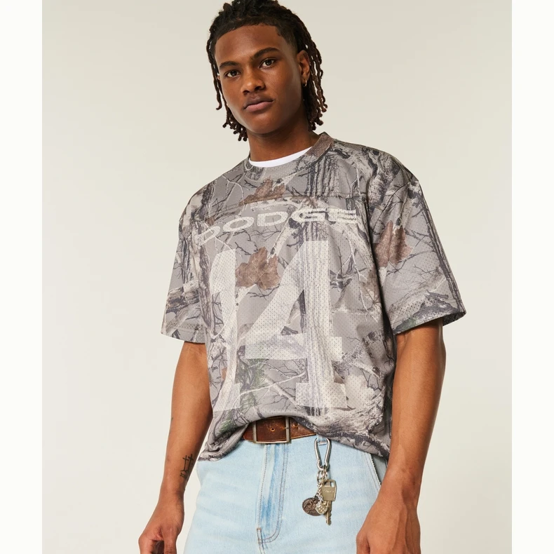 Hollister25夏季美式泽西风高街迷彩图案T恤男装女装323-5188