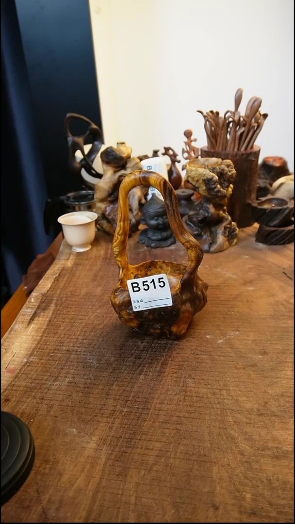 橙**?B515鹰瞳手作硬木工艺提篮果盘
