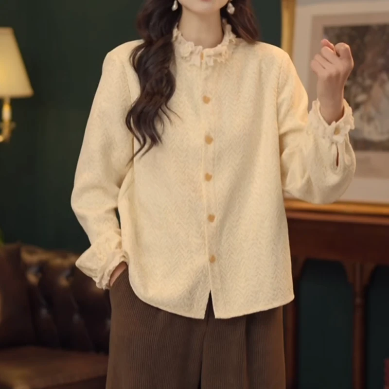 【暖花甜茶​​】复古港风秋冬厚款休闲百搭衬衫上衣LK2507966