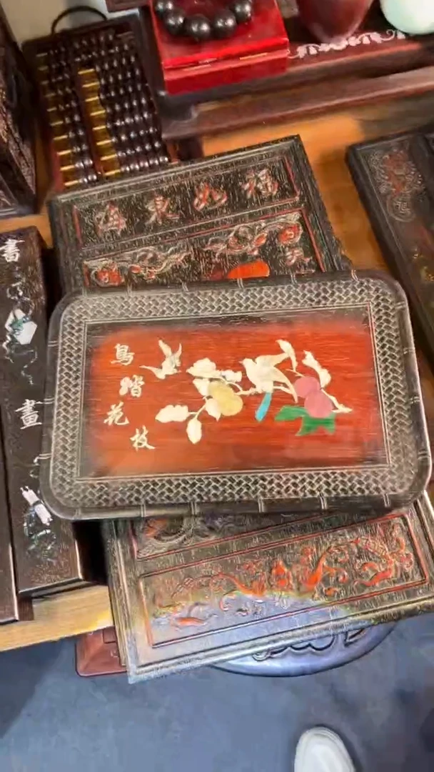 非洲紫檀（红花梨）36x24cm赏盘无底座鸟踏花枝