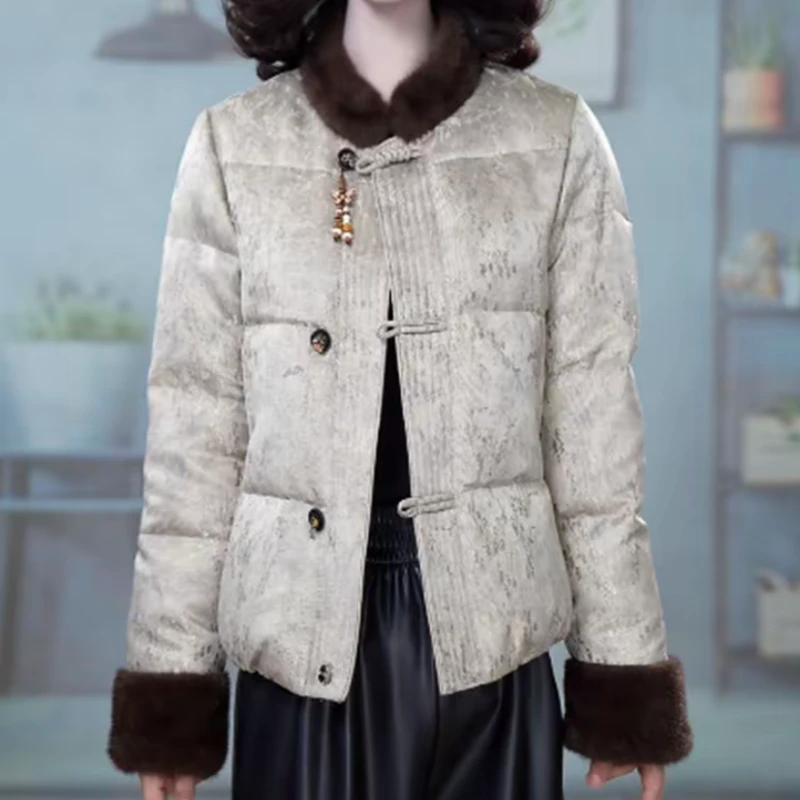 冬季新款国风羽绒服气质优雅贵夫人轻奢新品白鸭绒保暖妈妈羽绒服