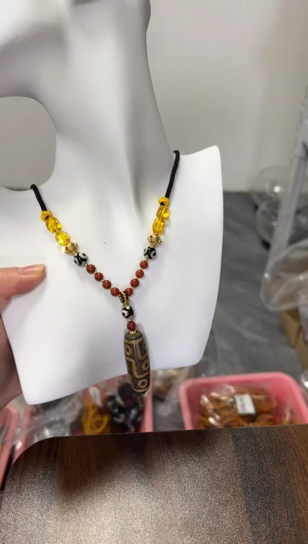 玛瑙/玉髓项链未镶嵌九眼火供玛瑙珠项链[0637]