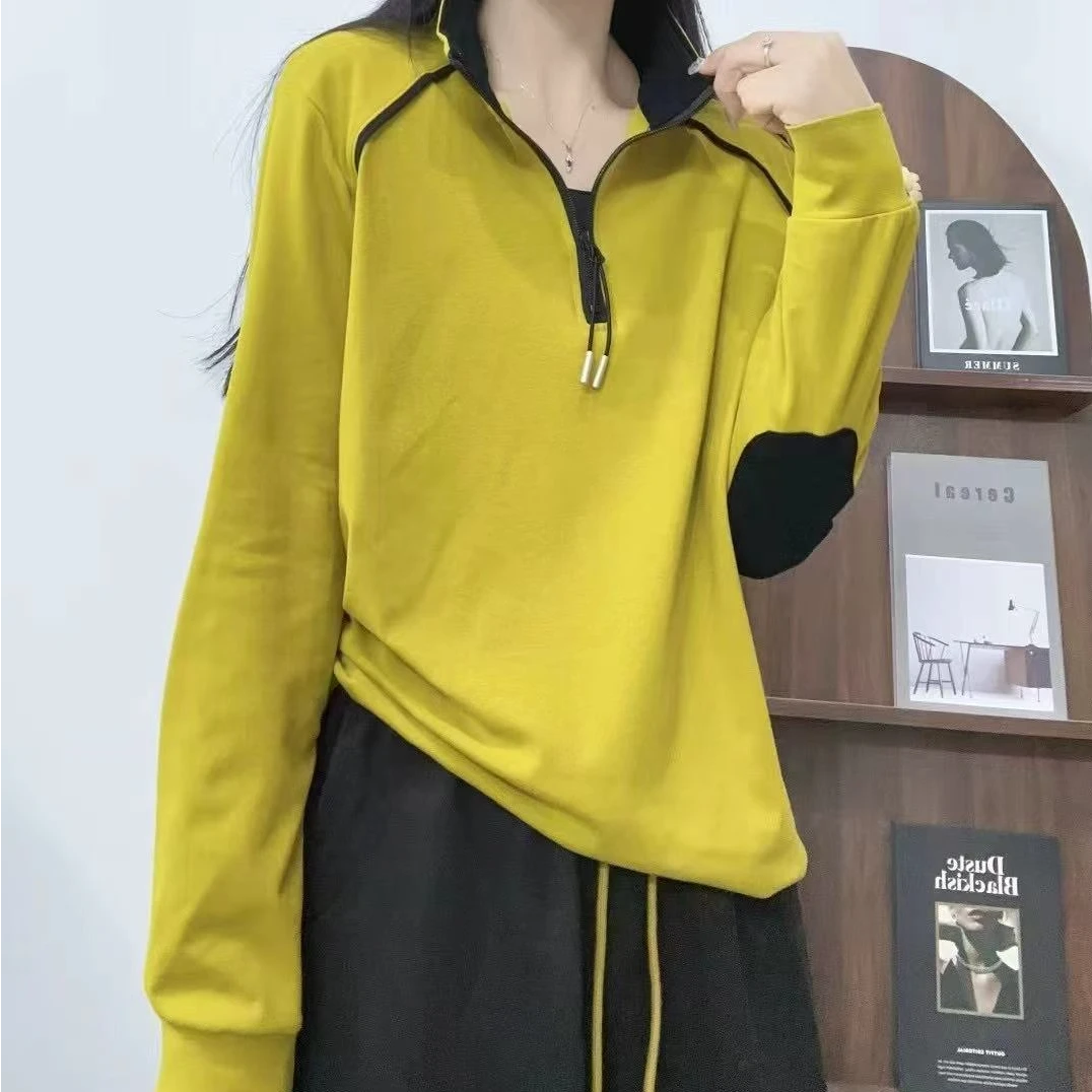 青禾-时尚百搭半拉链撞色立领长袖卫衣休闲运动打底衫BBT8300