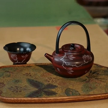 山楂红玉兰花-提梁壶-手绘泡茶壶111