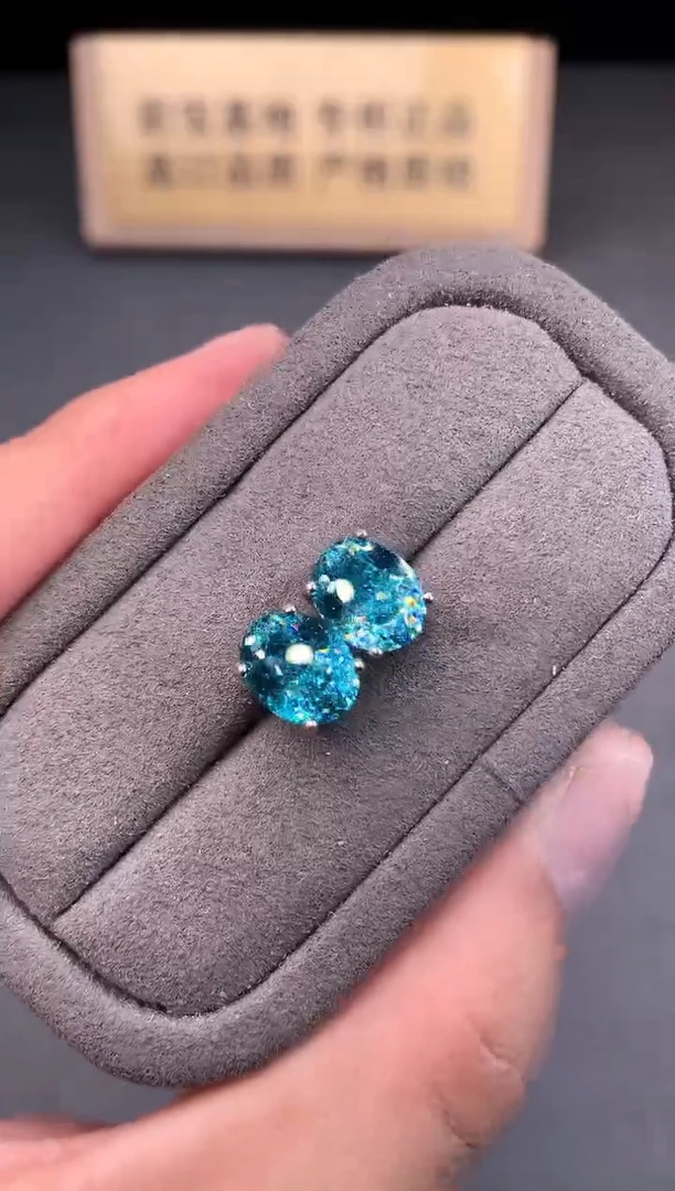 银S925镶嵌耳饰帕拉依巴碧玺2222