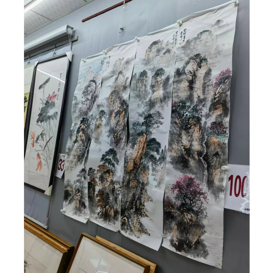 手绘原稿绘画四条屏春夏秋冬100