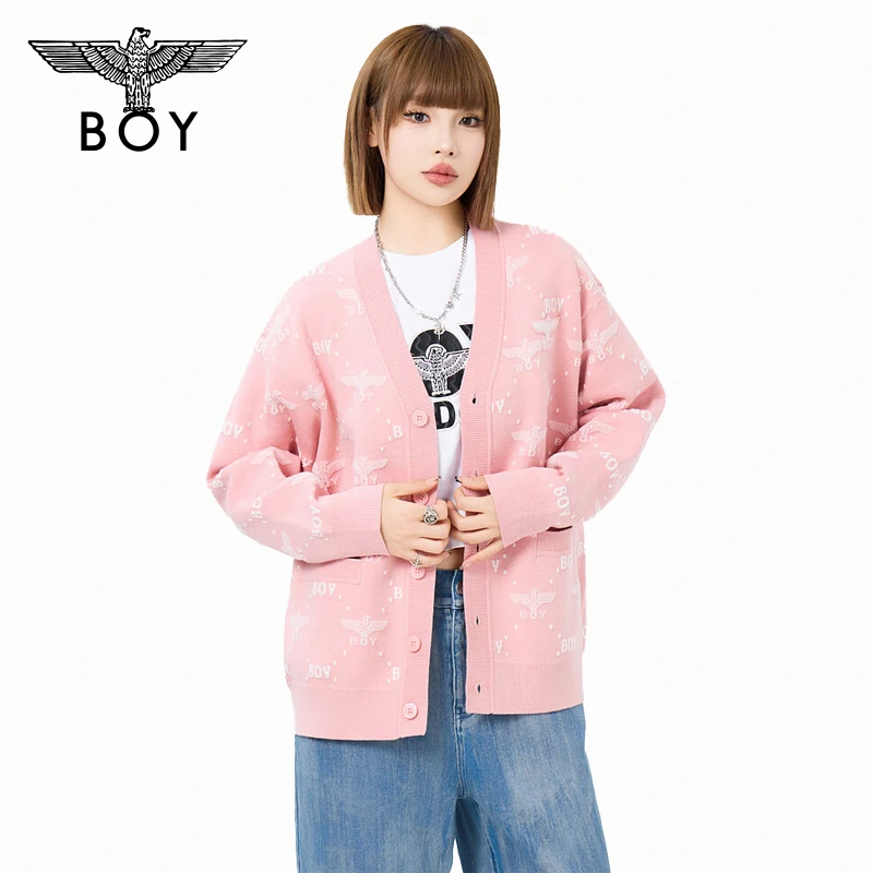 BOY LONDON秋季情侣时尚休闲潮牌满印百搭长袖针织毛衣开衫N64902