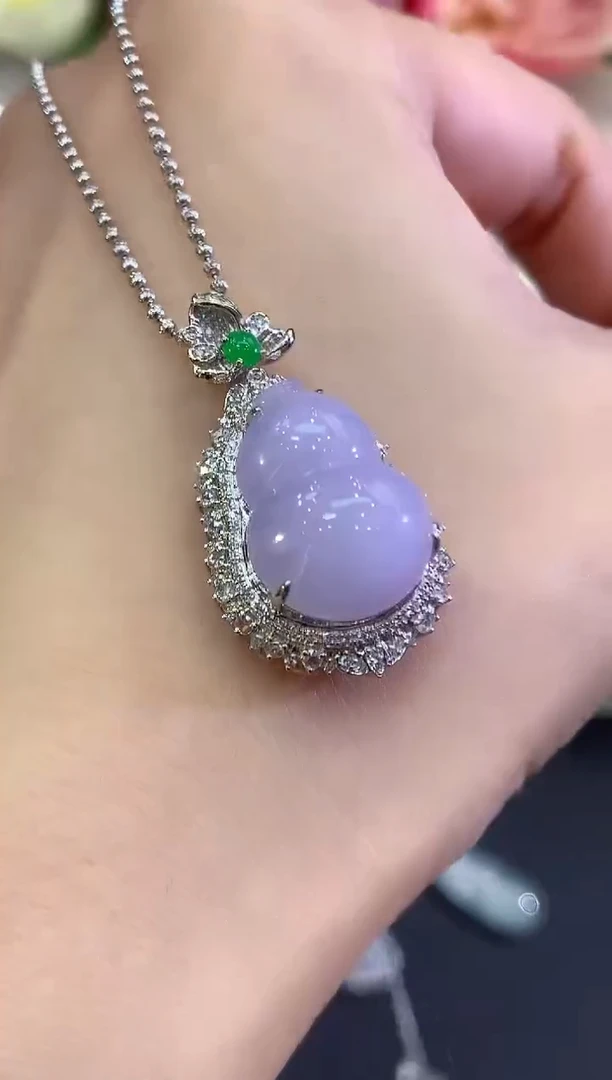 吊坠(不含链)18K金镶嵌翡翠B130 紫货有色差