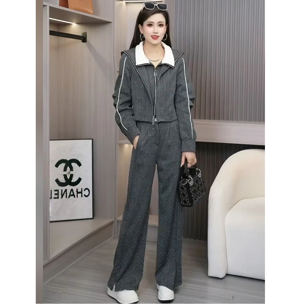 【断码清】春季时尚重工烫钻套装#3252长袖长裤卫衣外套女休闲百搭