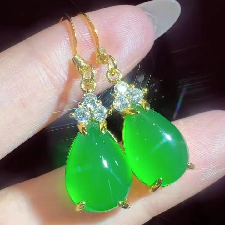 江德洋珠宝ST6272皇家翠灵玉玛瑙绿水滴耳钩(一对)-送礼佳品