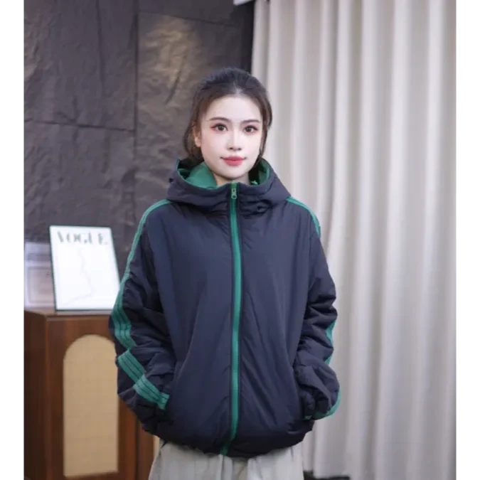 【双面穿棉服】秋冬新款双面穿侧拼条拉链宽松休闲百搭减龄连帽棉服