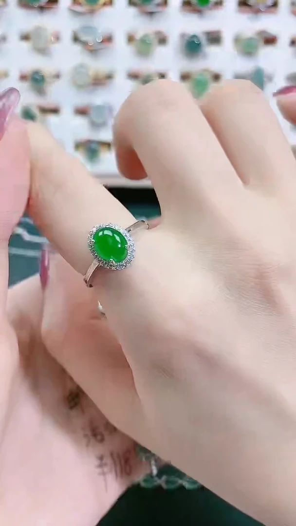 银S925镶嵌戒指翡翠天然翡翠