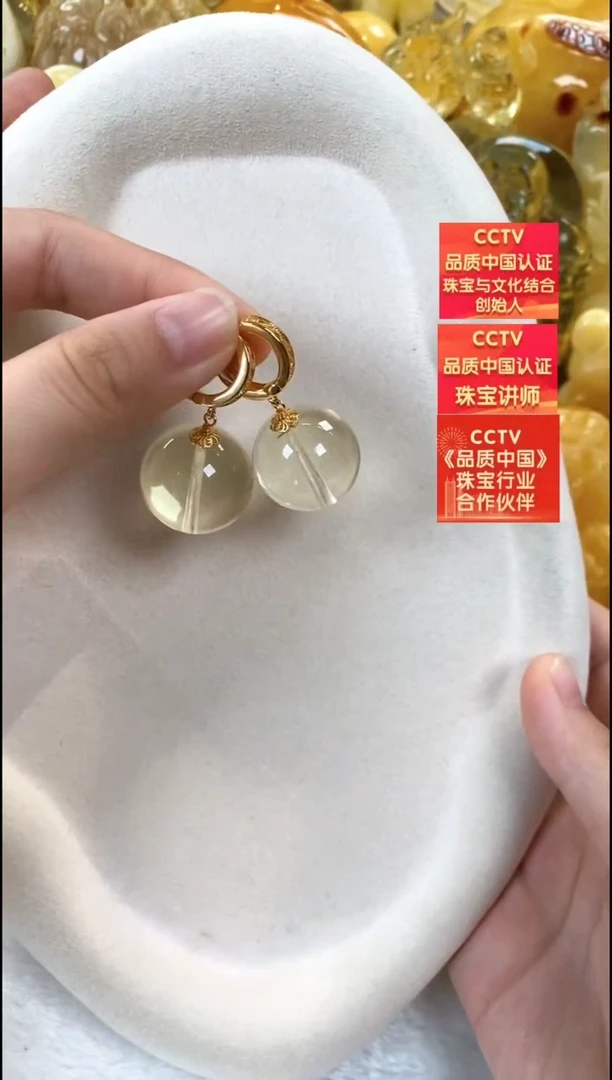 琥珀银S925镶嵌耳饰耳环