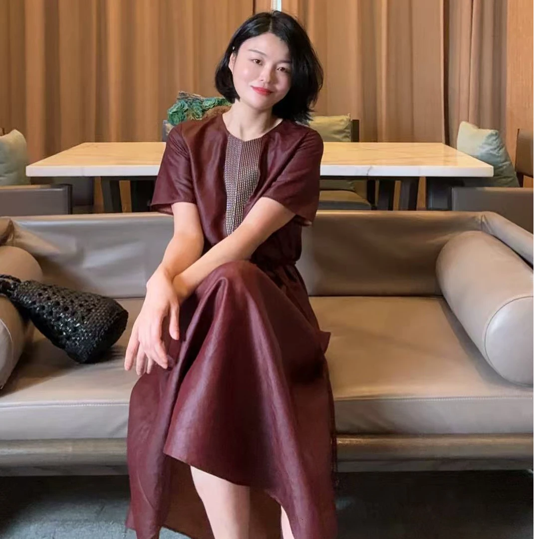 TANTAN 真丝香云纱显瘦宽松减龄修身连衣裙1074