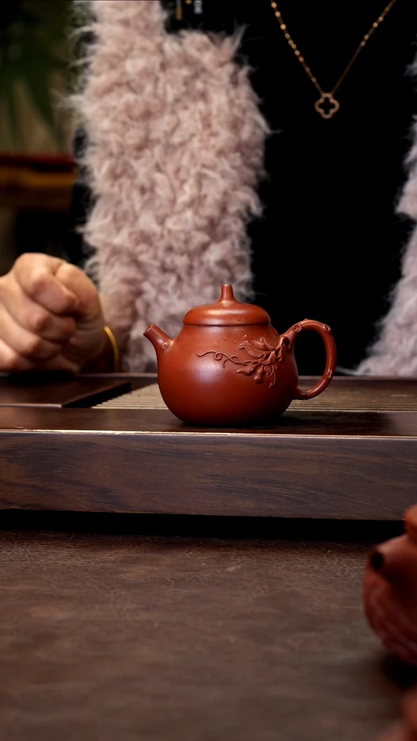 茶壶紫砂朱泥泥绘茄瓜130cc左右*