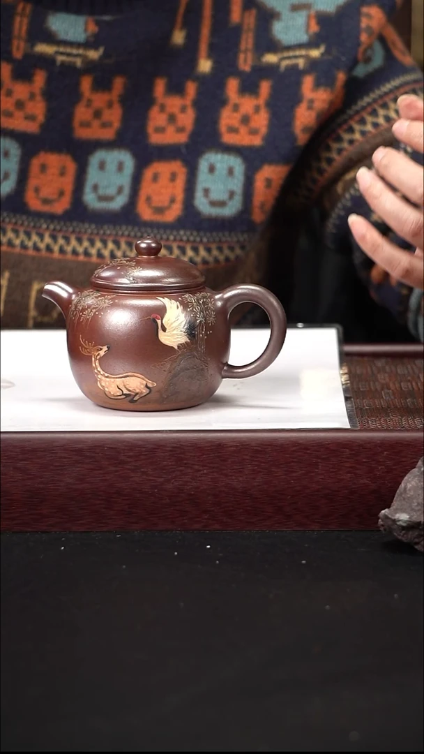 茶壶紫砂柴烧匏尊仙鹤