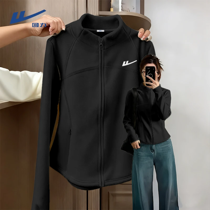 Warrior/回力立领双面绒外套修身显瘦款小个子秋冬必备出片上衣女