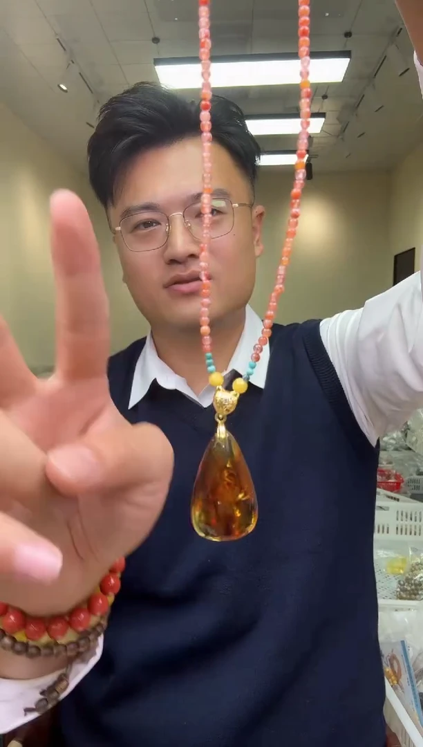 琥珀（花珀）颈饰未镶嵌多样性发一件 319