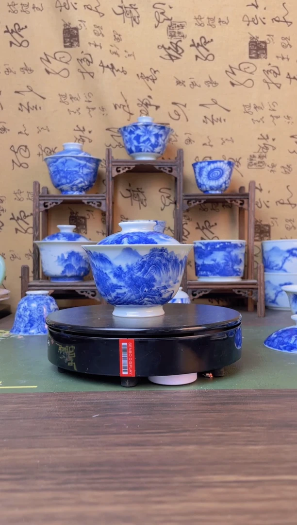 福利青花山水元宝盖碗