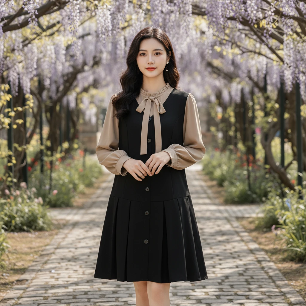 6610秋冬大码长袖甜美风A字裙法式大码连衣裙