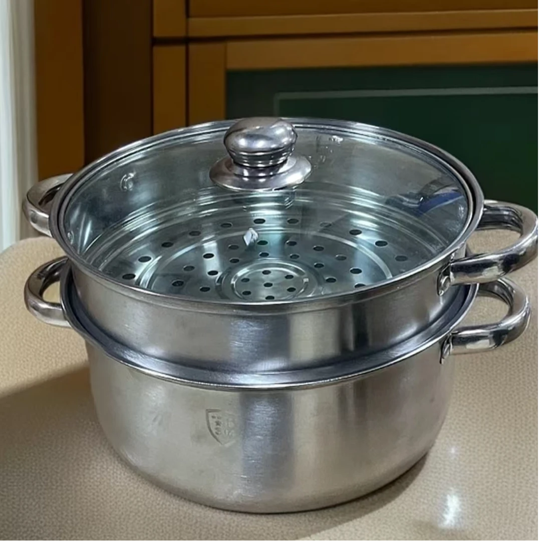 A024蒸锅大号不锈钢两层蒸馒头双层家用多功能电磁炉煤气通用锅具