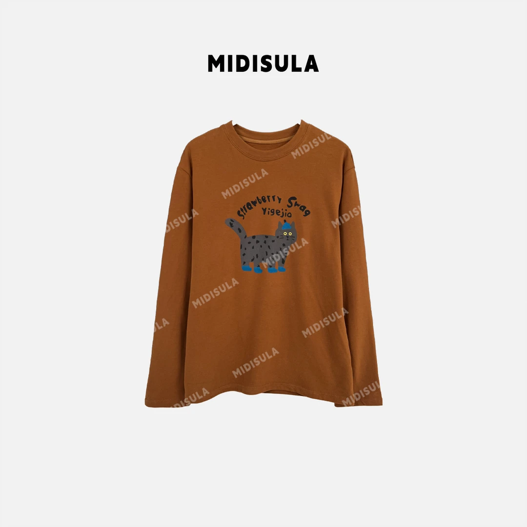 【H.MDSL】德绒内搭打底减龄小猫卡通印花百搭上衣#1936-35T822