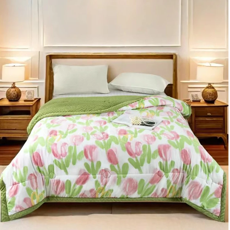 （免费试睡15天）新款豆豆绒被子松弛感轻盈四季盖被粉郁金香