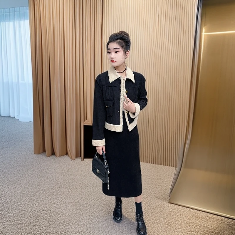 【加绒】【香风套装】小香风2025春季新款短外套显瘦半身裙时尚套装