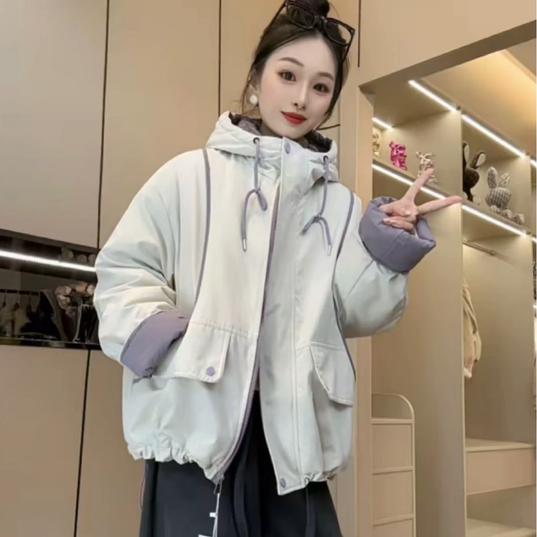 【[小火炉]全加绒[巨暖和]】加绒加厚连帽外套女休闲宽松保暖棉衣服