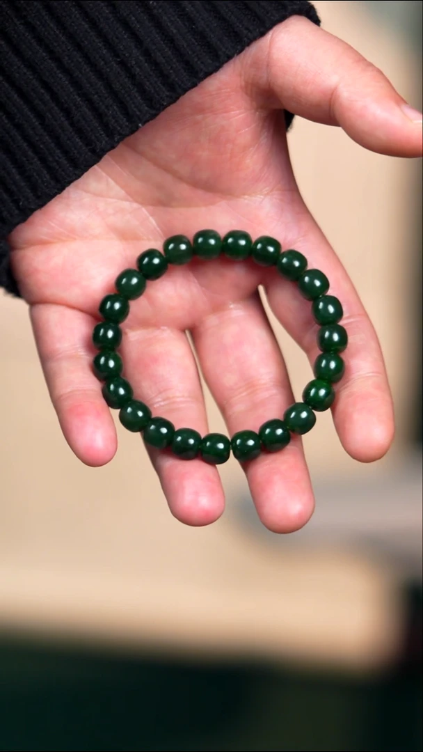 未镶嵌手链和田玉四*9mm戈壁碧玉带红皮点