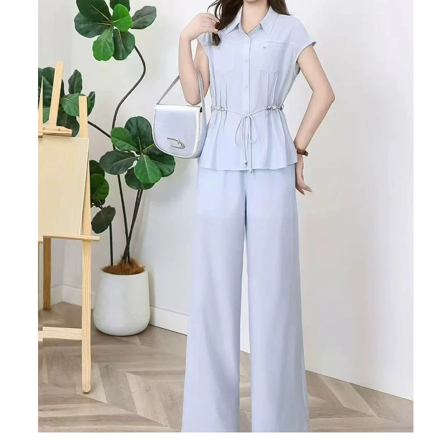 0936夏季新款时尚气质高级感小众设计感翻领短袖上衣经典套装