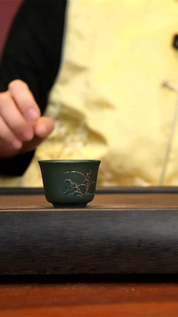 【闪购商品】紫砂茶壶墨绿泥杯子兰花