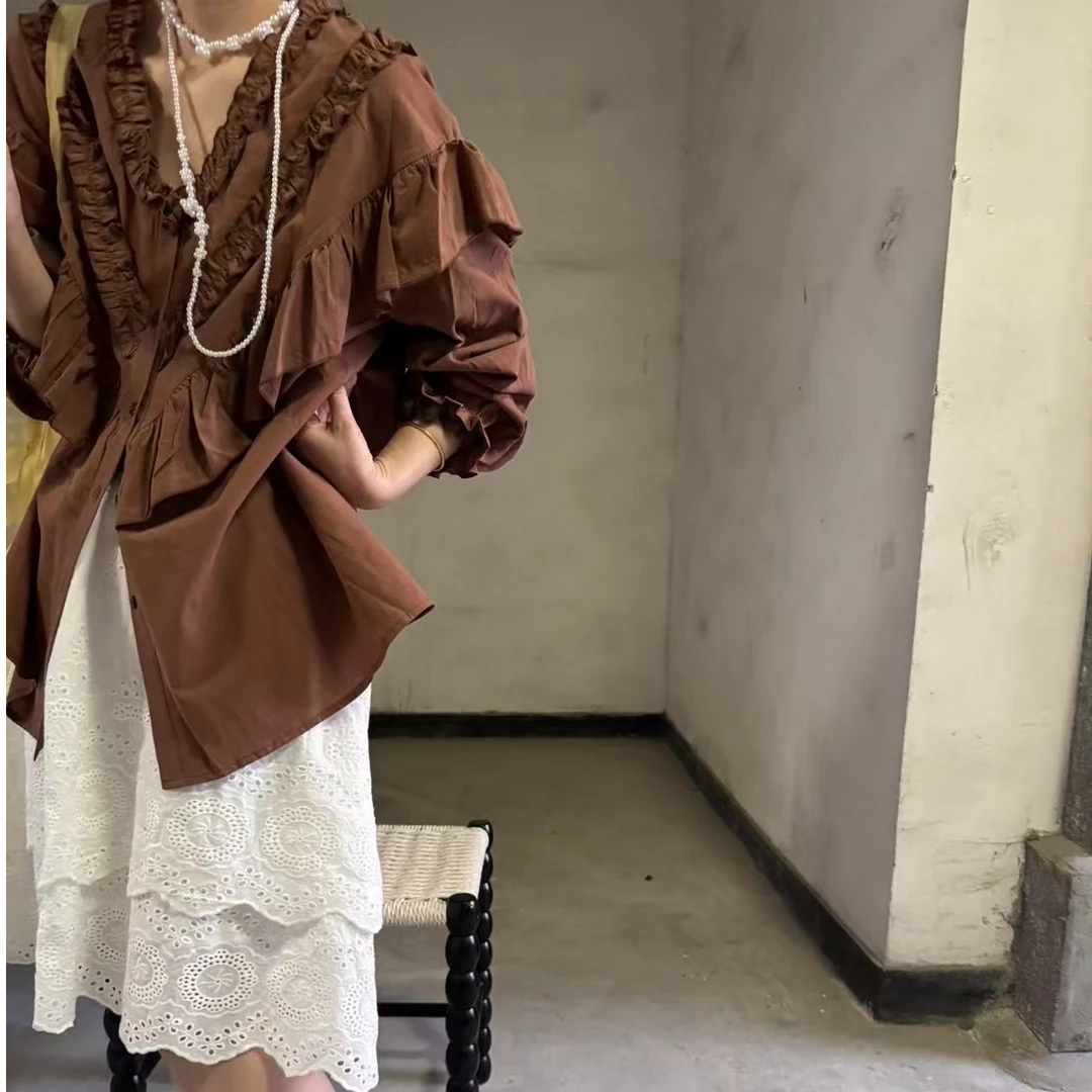 东大门荷叶边大版衬衫