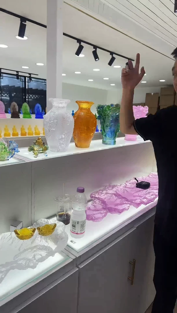 琉璃手工艺品星****-冰裂纹花瓶白色