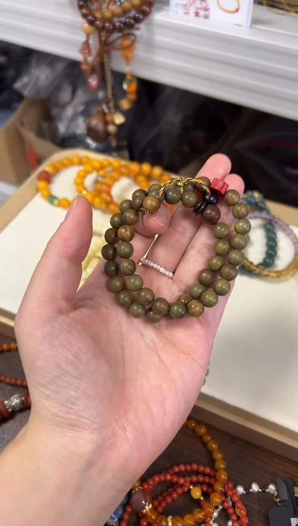 未镶嵌维腊木（绿檀）手串绿檀木小葫芦款双圈[0648]